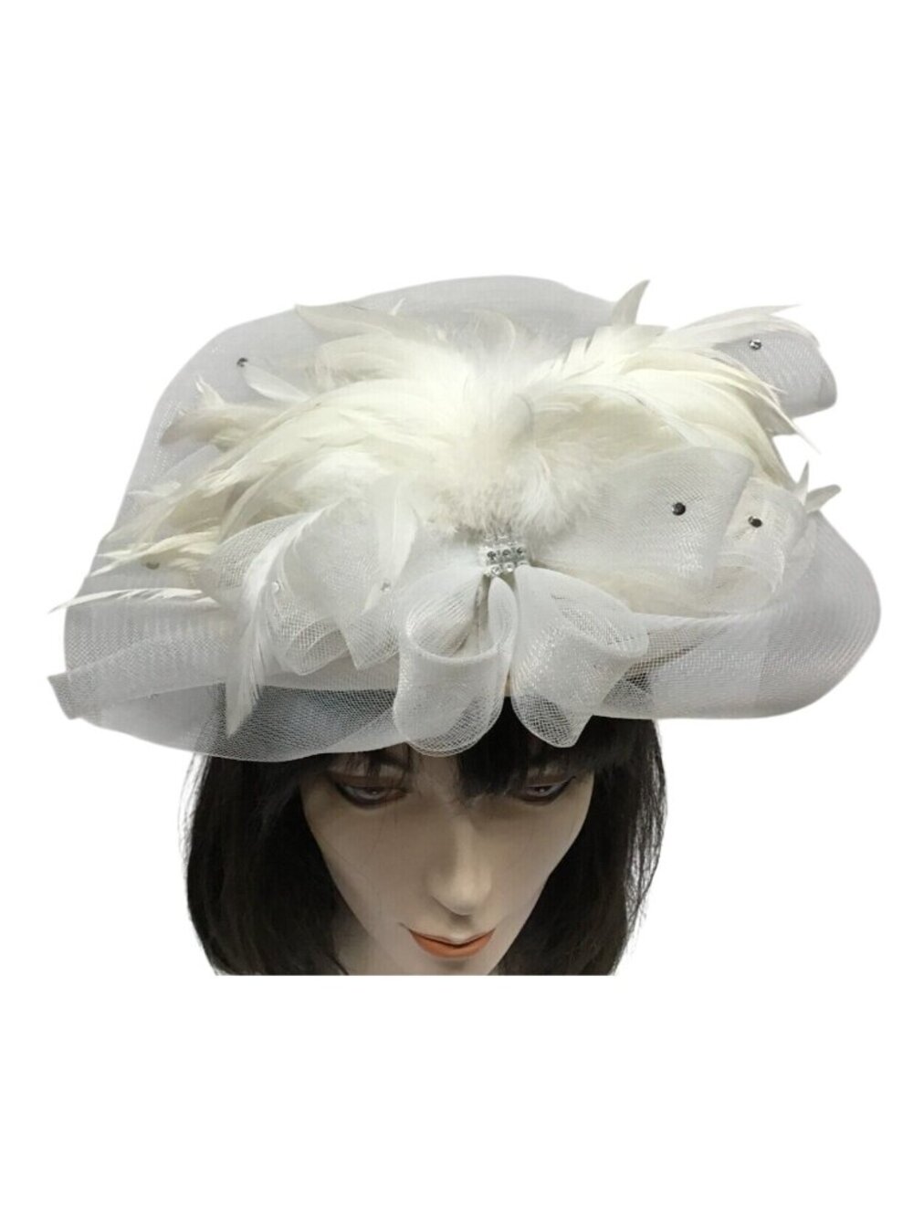 Mr Hi's Classic White Ivory Elegant Vintage Feathered Church Hat